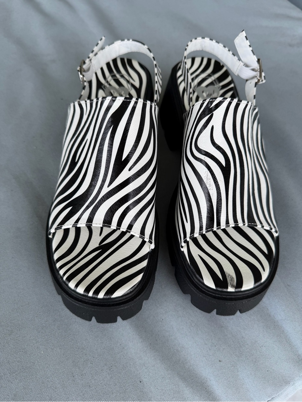 Zebra-Print Platform Slingback Sandals - Black & White